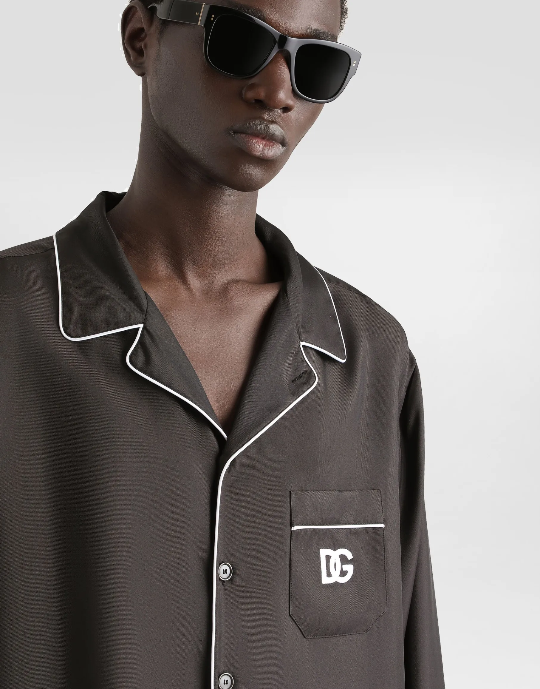 Silk shirt with DG logo-embroidered patch