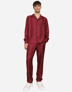 Silk shirt with DG logo-embroidered patch