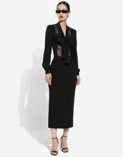 Silk shirt with lace inlay