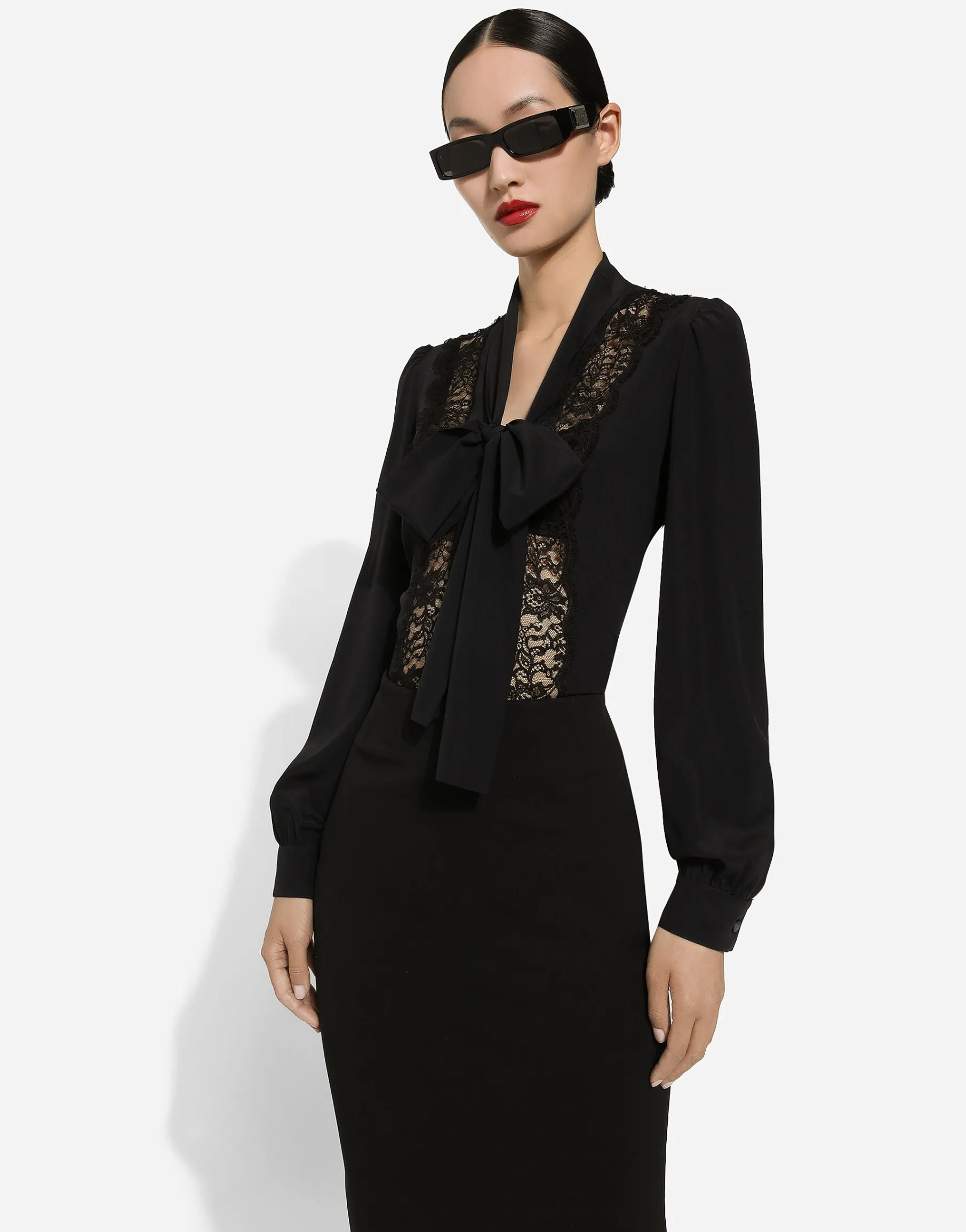 Silk shirt with lace inlay