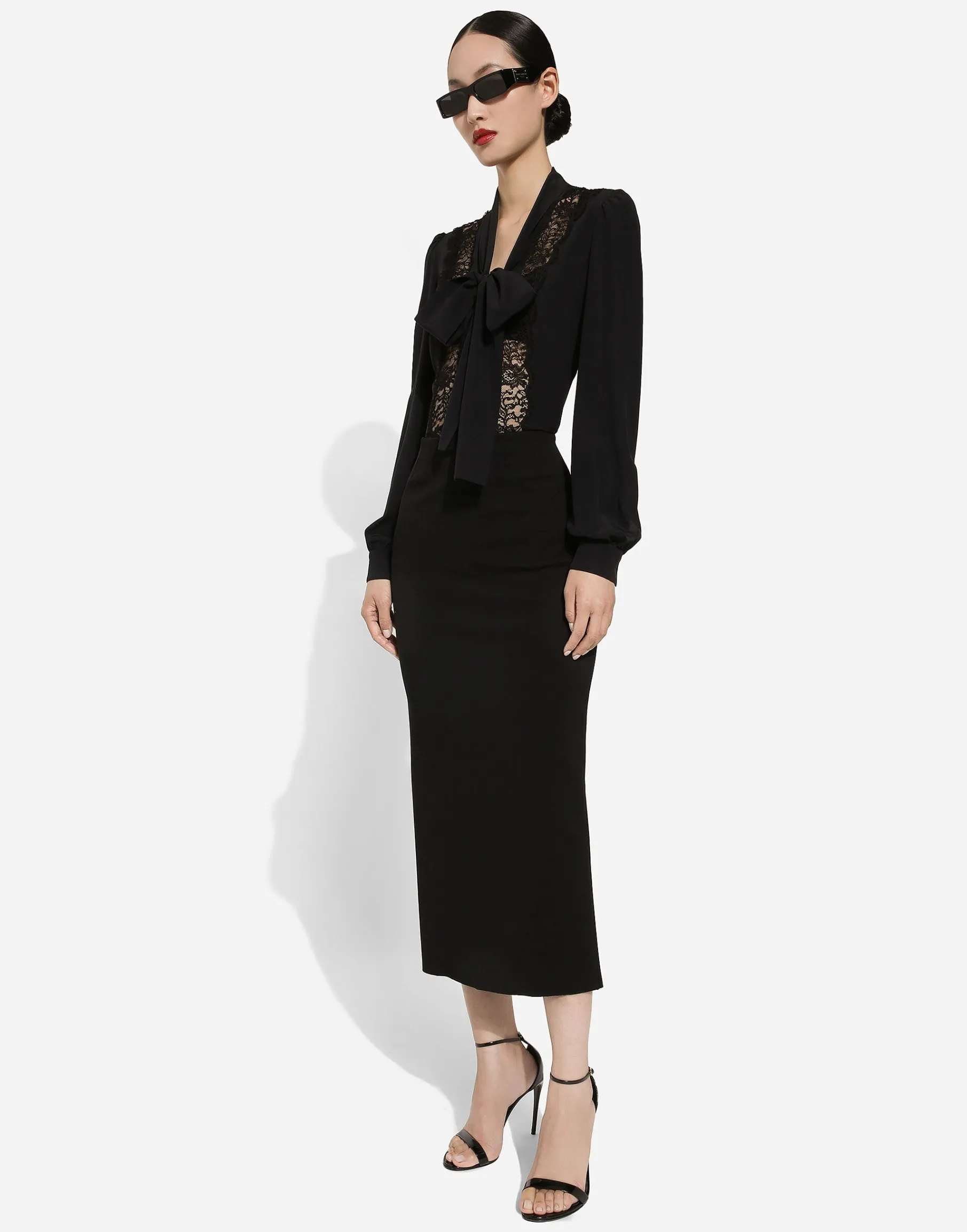Silk shirt with lace inlay
