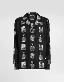 Silk shirt with liquor print