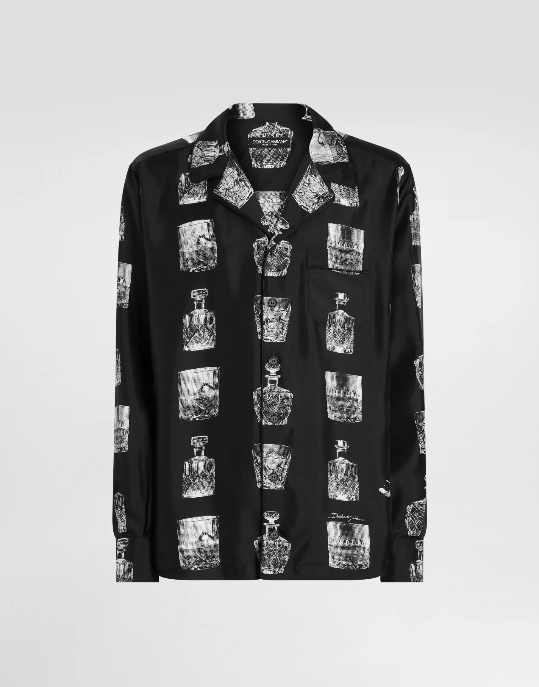 Silk shirt with liquor print