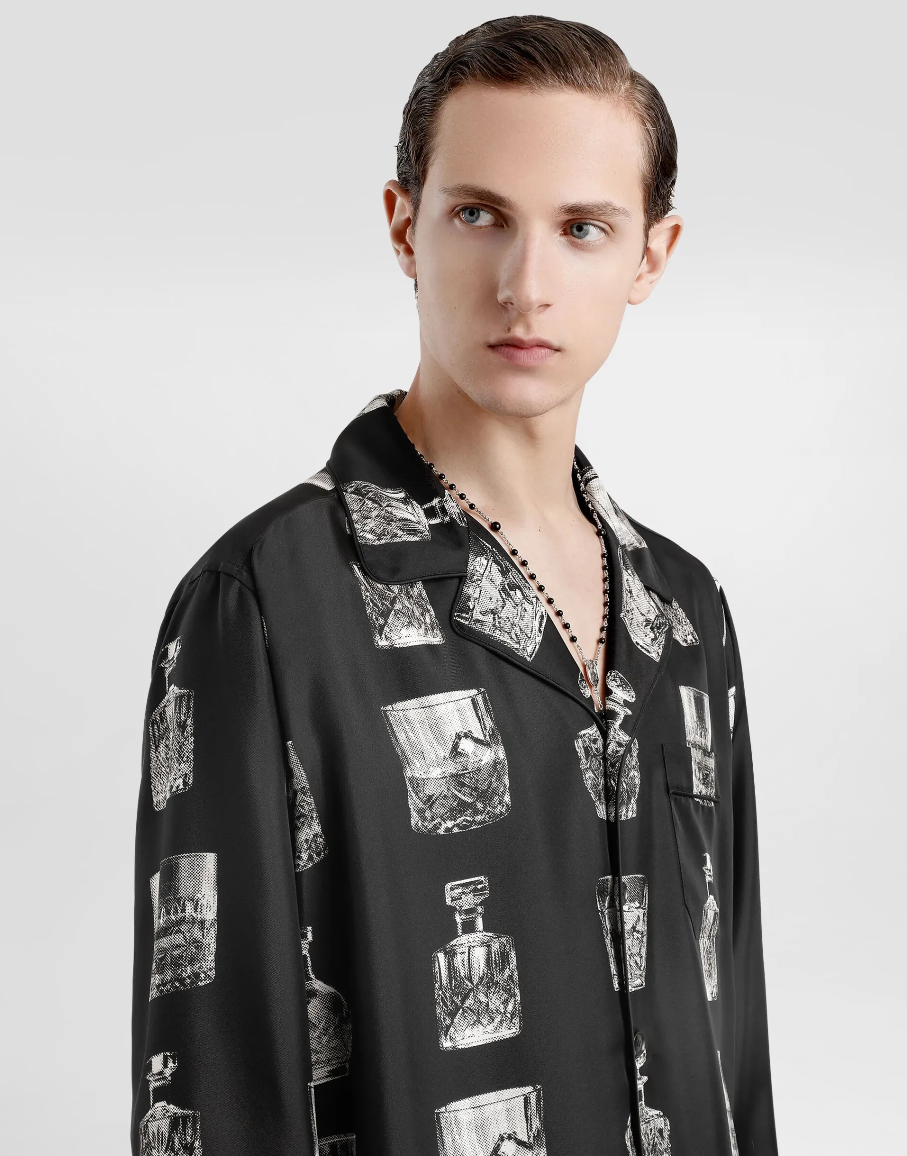 Silk shirt with liquor print