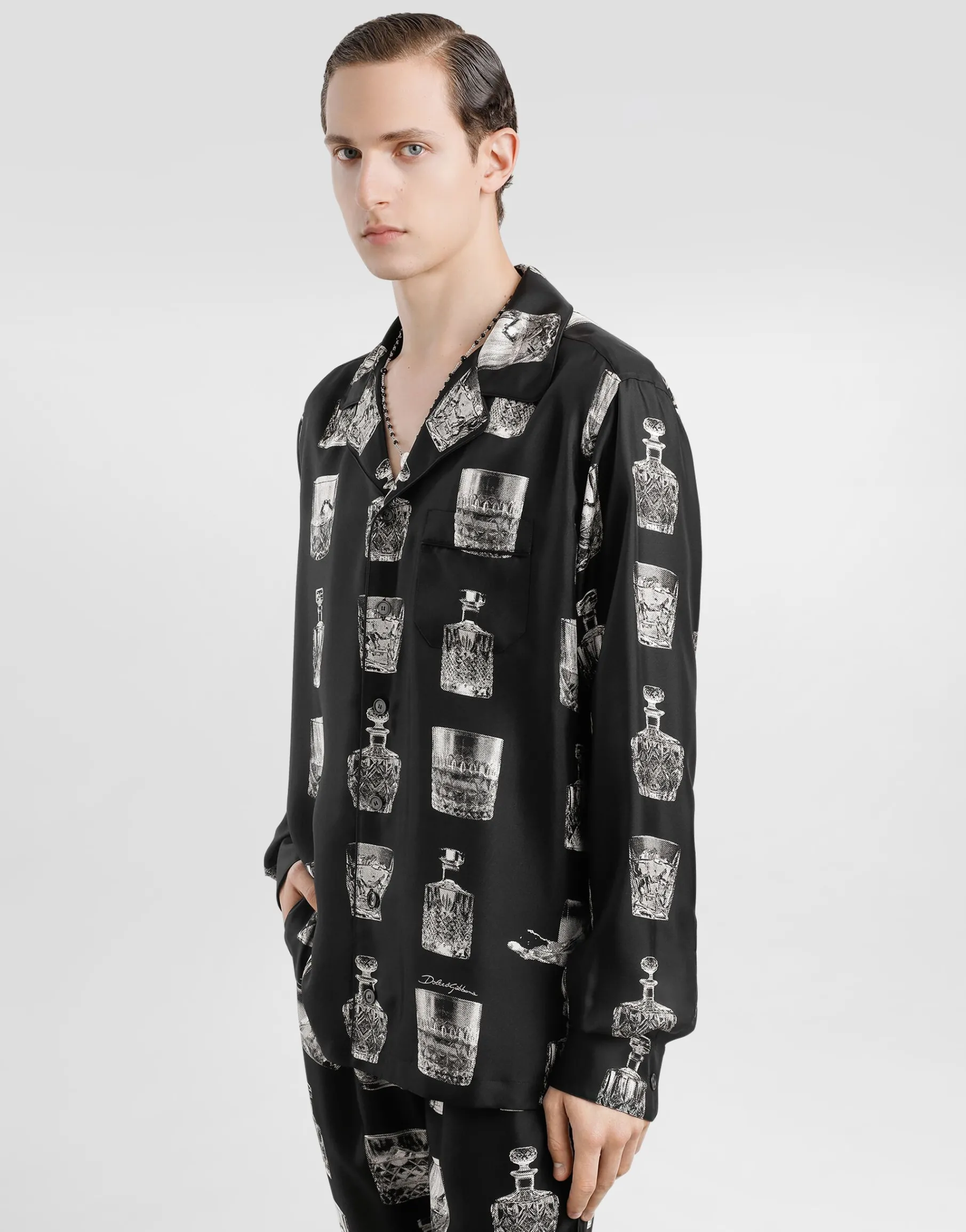 Silk shirt with liquor print