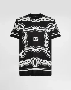 Silk T-shirt with bandanna print