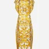 Silk twill caftan with majolica print
