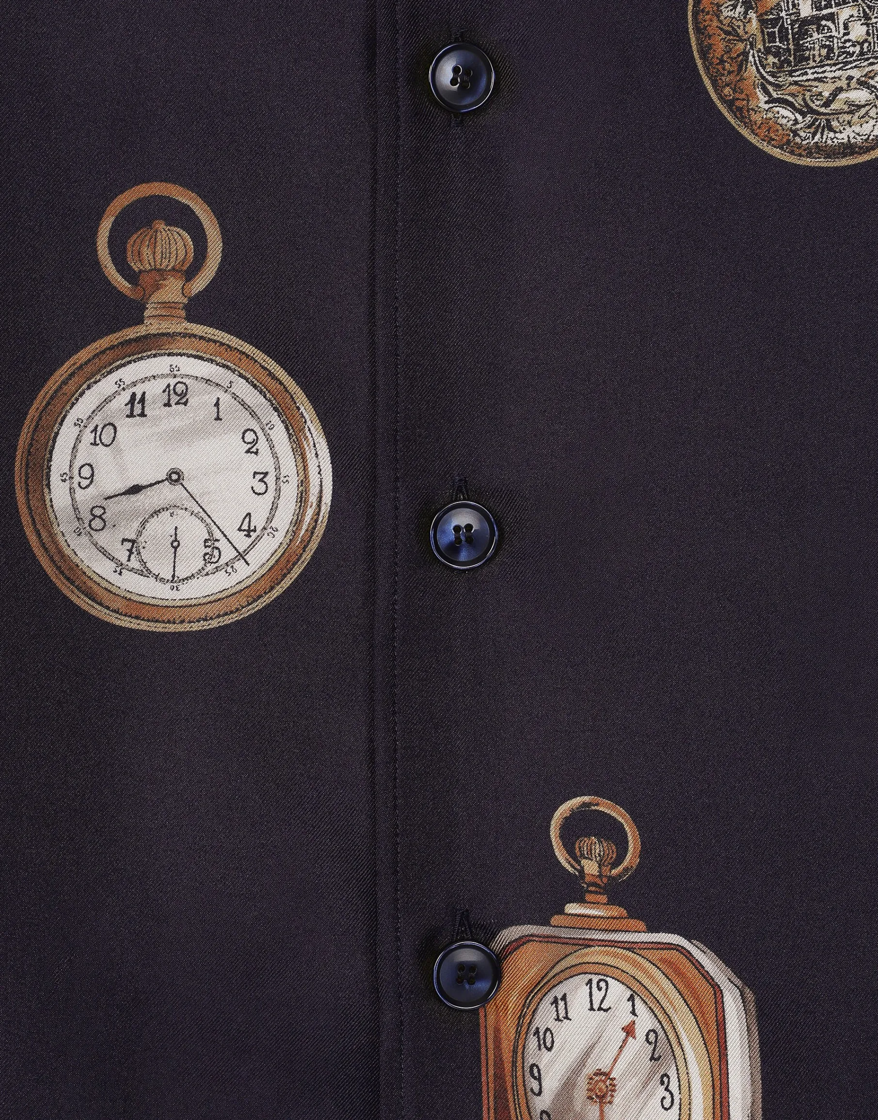 Silk twill Hawaiian shirt with watch print