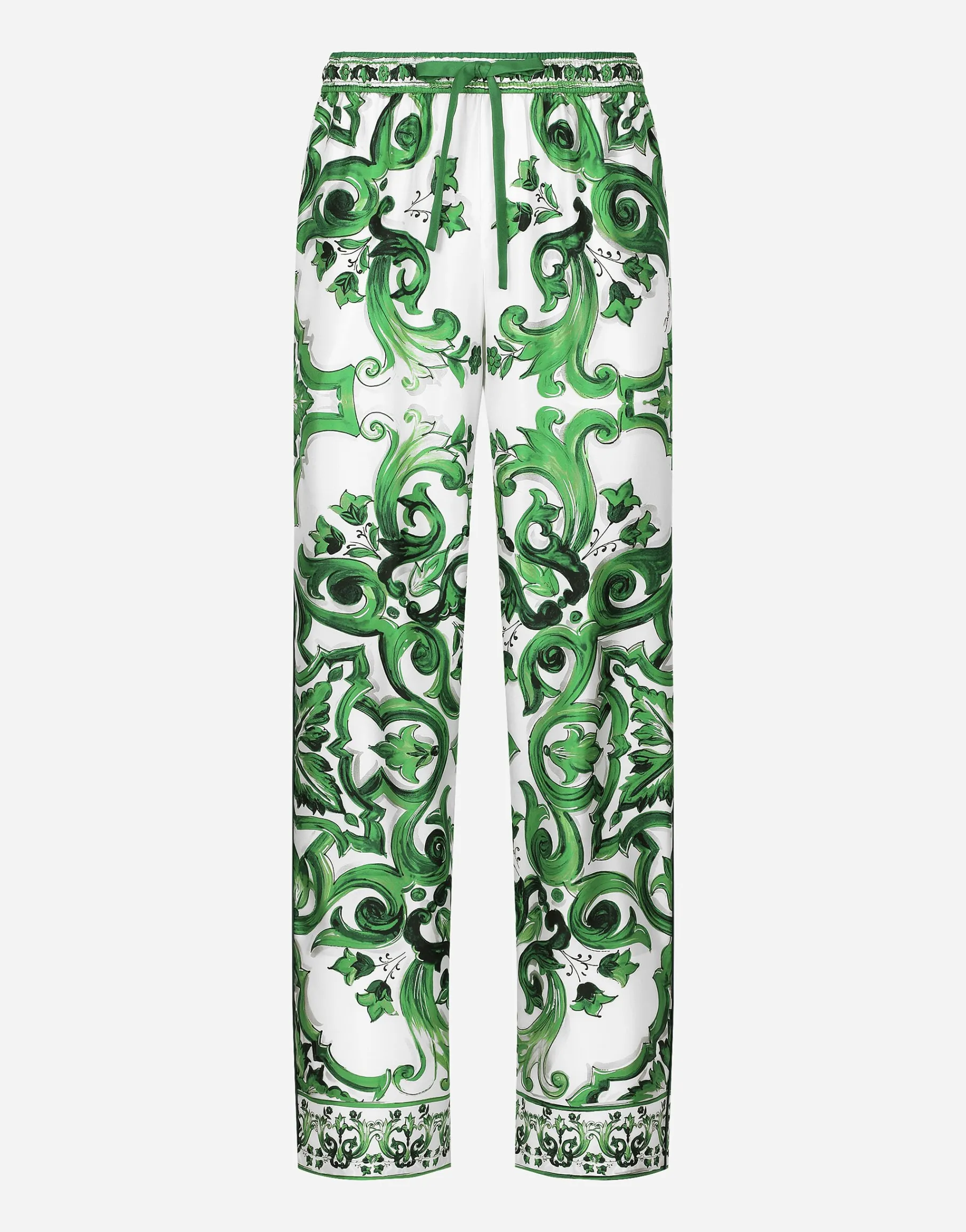 Silk twill jogging pants with majolica print