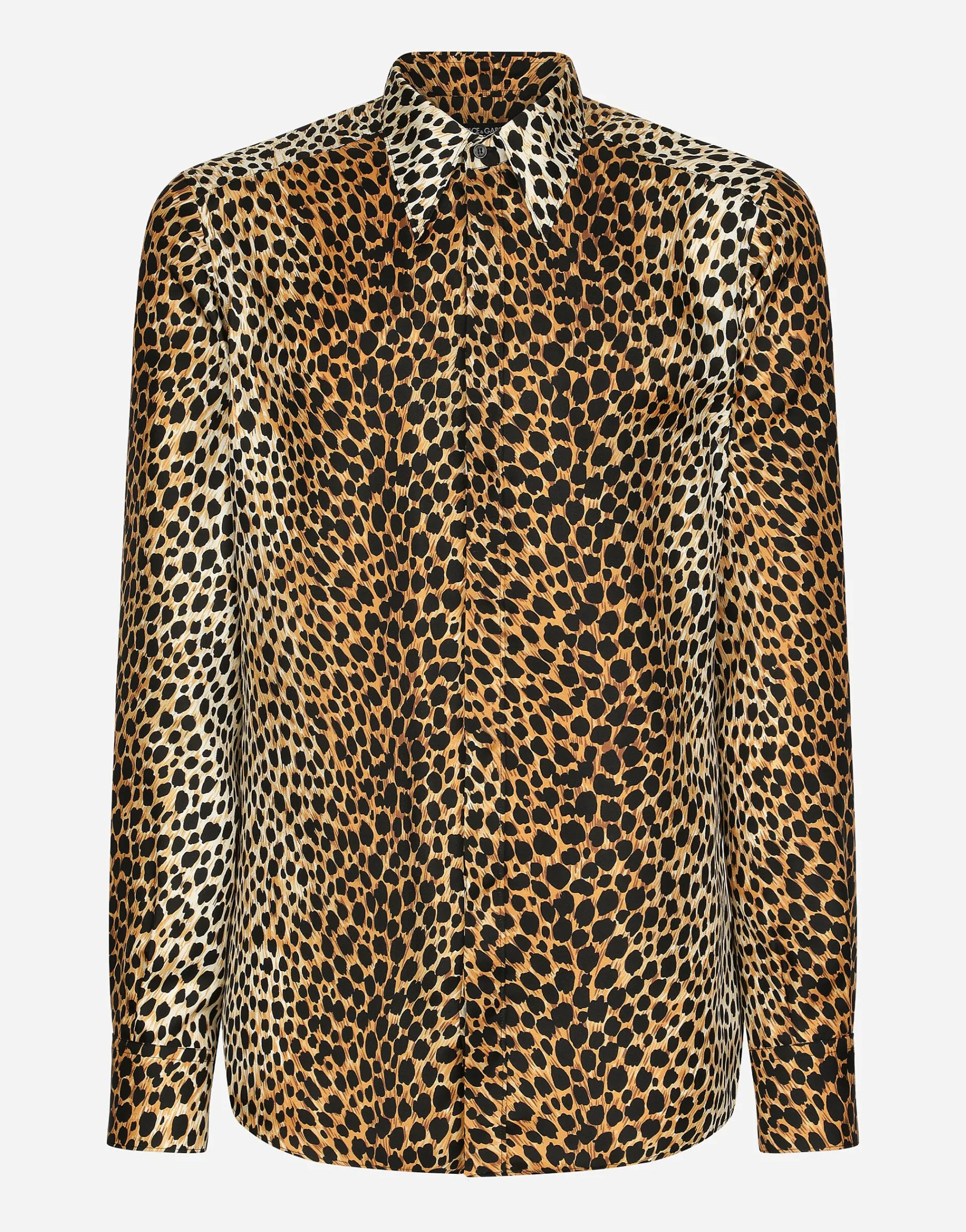 Silk twill Martini-fit shirt with ocelot print