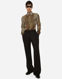 Silk twill Martini-fit shirt with ocelot print