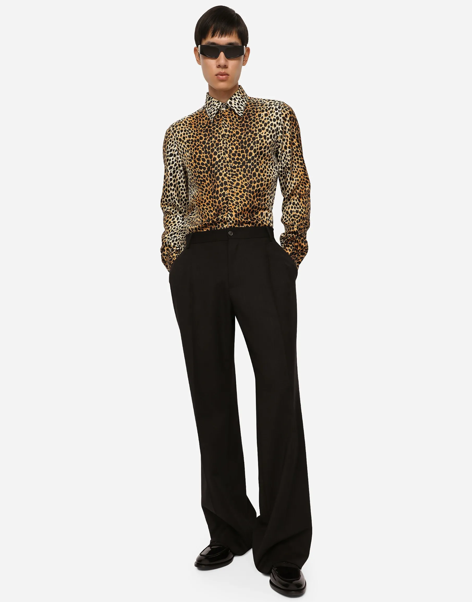 Silk twill Martini-fit shirt with ocelot print