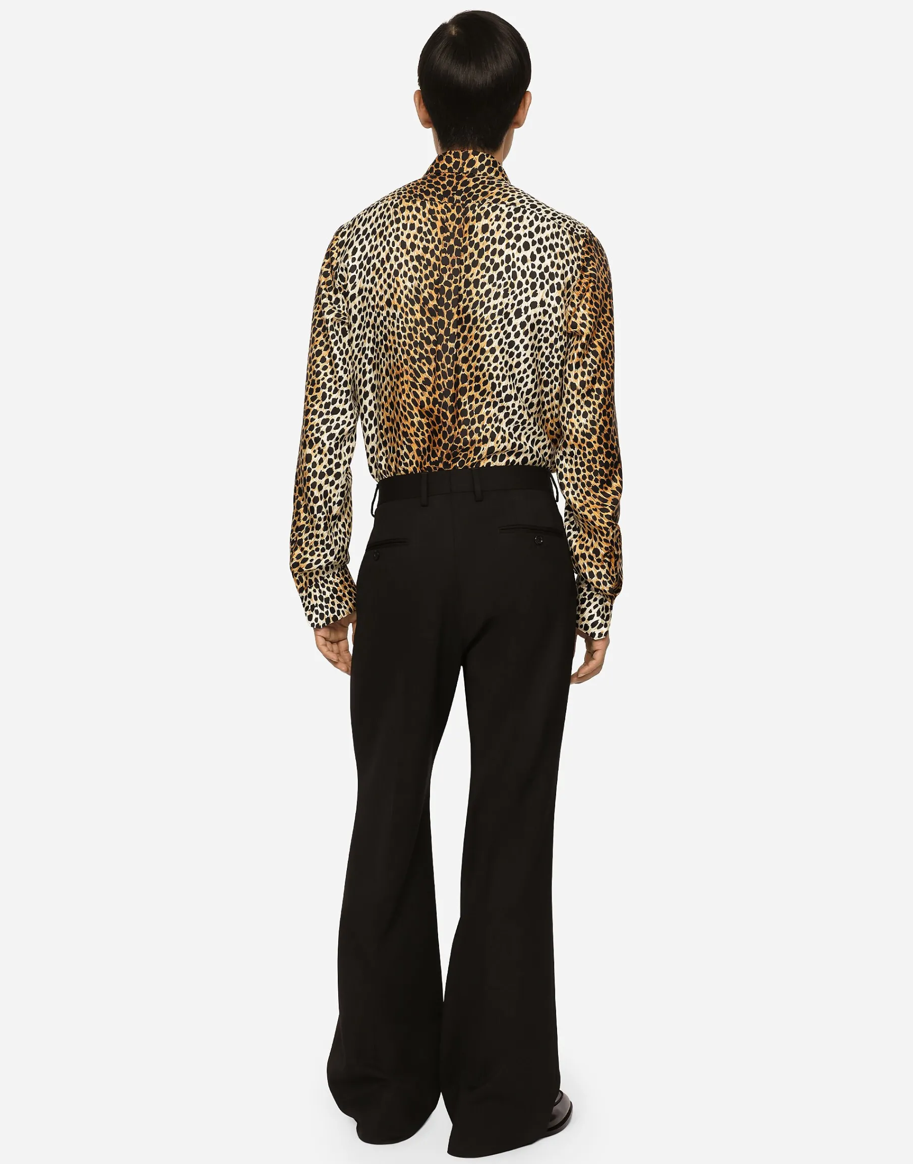 Silk twill Martini-fit shirt with ocelot print