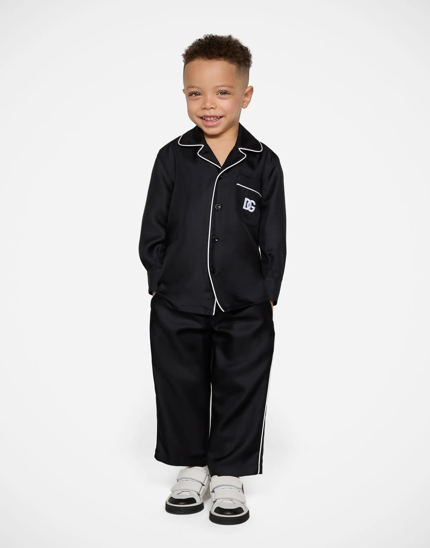 Silk twill pajama pants with DG embroidery