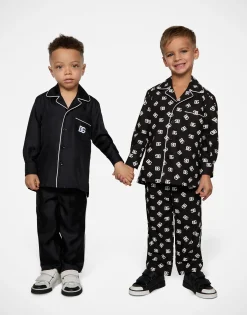 Silk twill pajama pants with DG embroidery