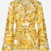 Silk twill pajama shirt with majolica print