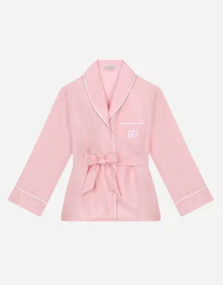 Silk twill pajama shirt with DG embroidery