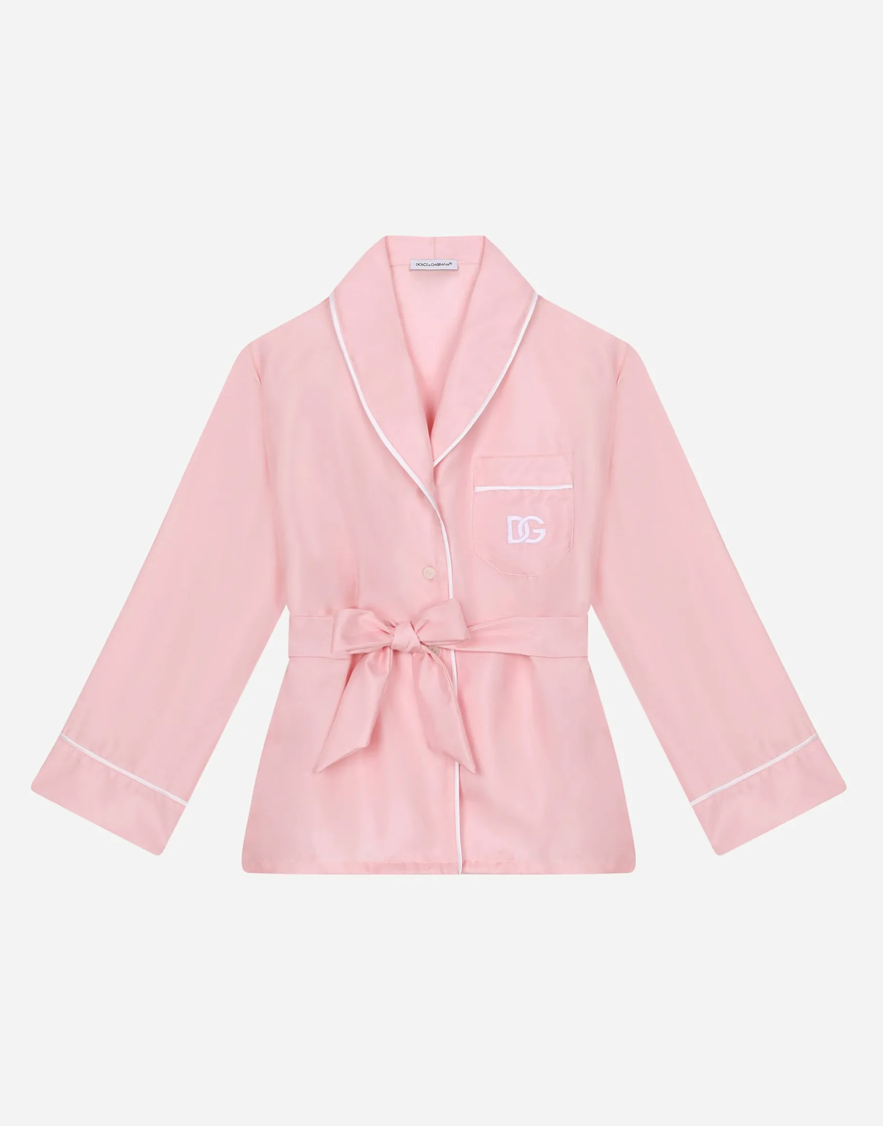 Silk twill pajama shirt with DG embroidery