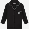 Silk twill pajama shirt with DG embroidery