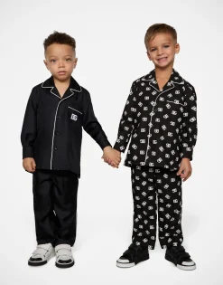 Silk twill pajama shirt with DG embroidery