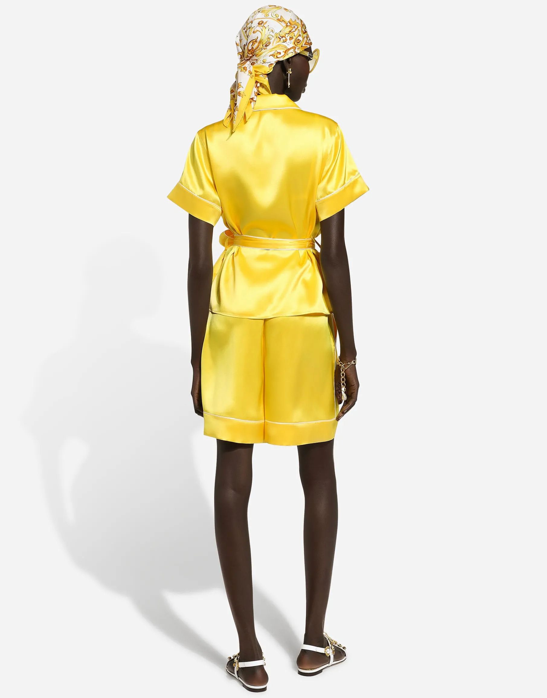 Silk twill pajama shirt with belt