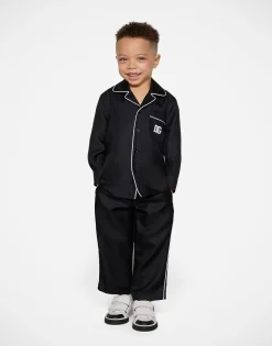 Silk twill pajama shirt with DG embroidery
