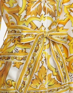 Silk twill pajama shirt with majolica print