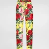 Silk twill pants with bouquet print