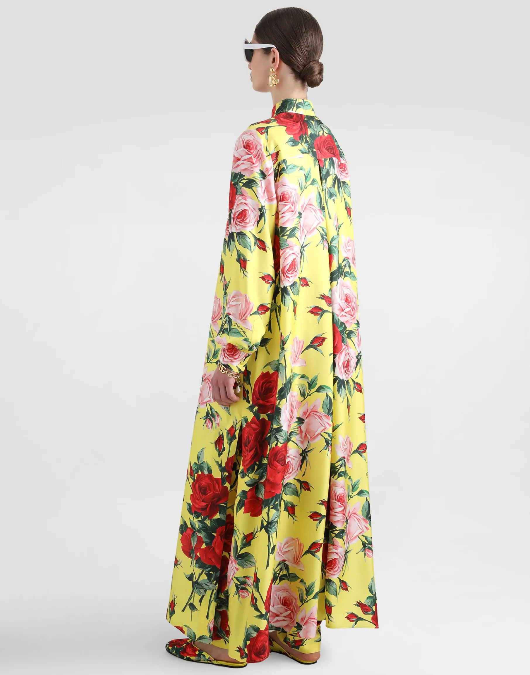 Silk twill pants with bouquet print