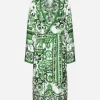 Silk twill robe with majolica print