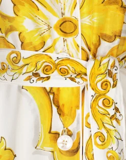 Silk twill robe with majolica print