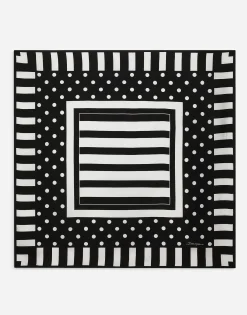 Silk twill scarf with polka-dot and striped print (90x90)