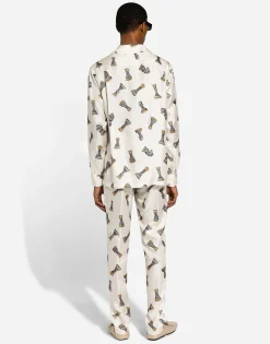 Silk twill shirt with chess-piece print