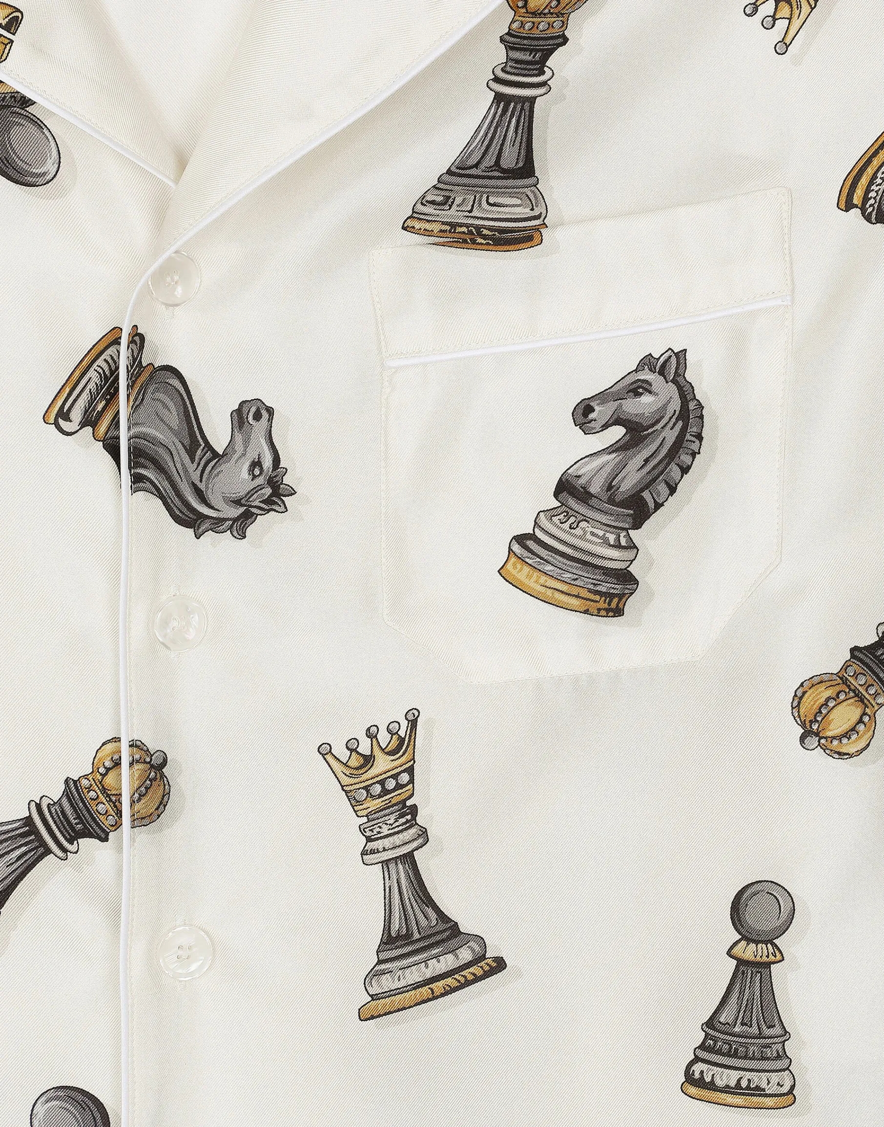 Silk twill shirt with chess-piece print