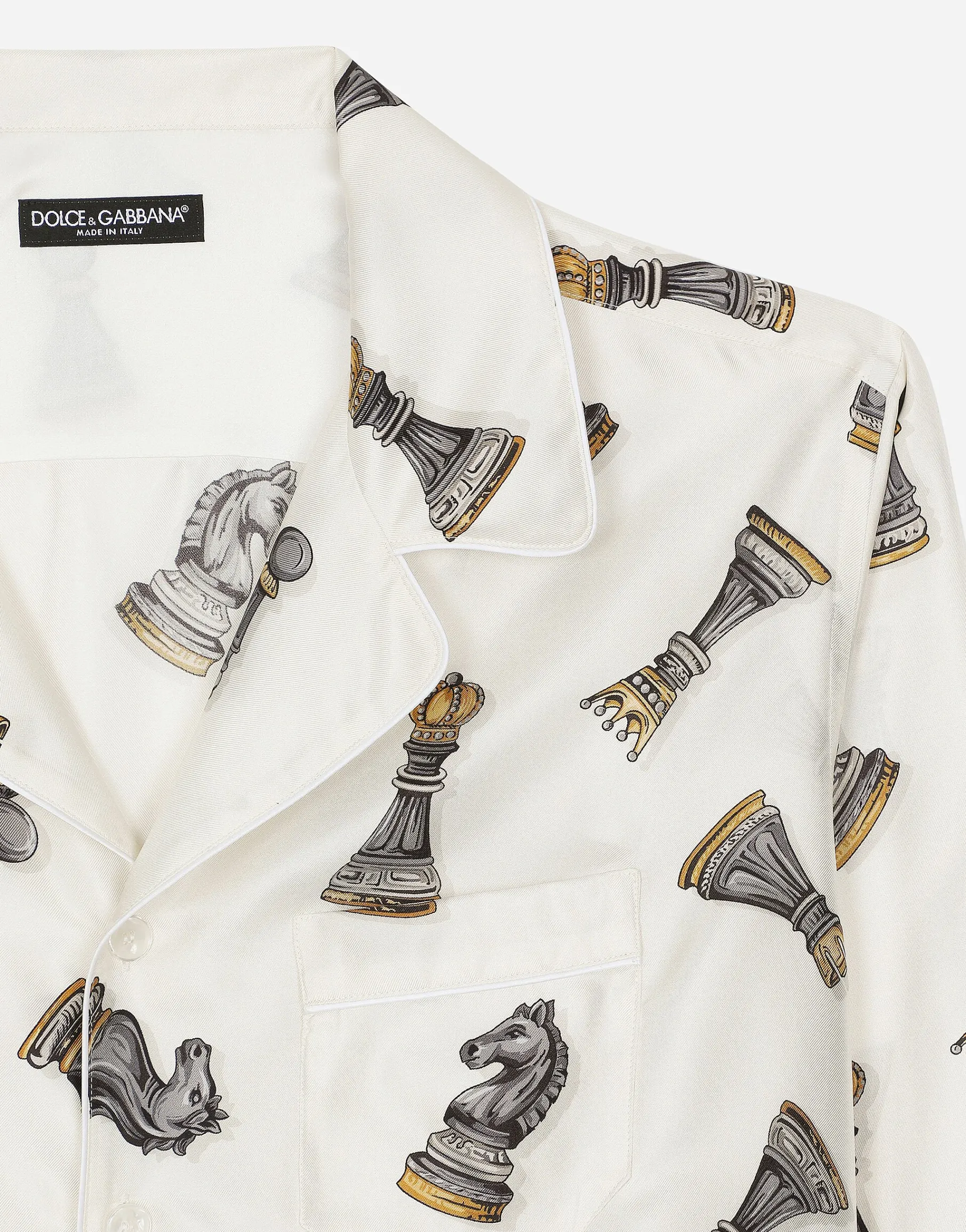 Silk twill shirt with chess-piece print