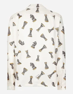 Silk twill shirt with chess-piece print