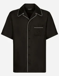 Silk twill shirt with DG embroidery