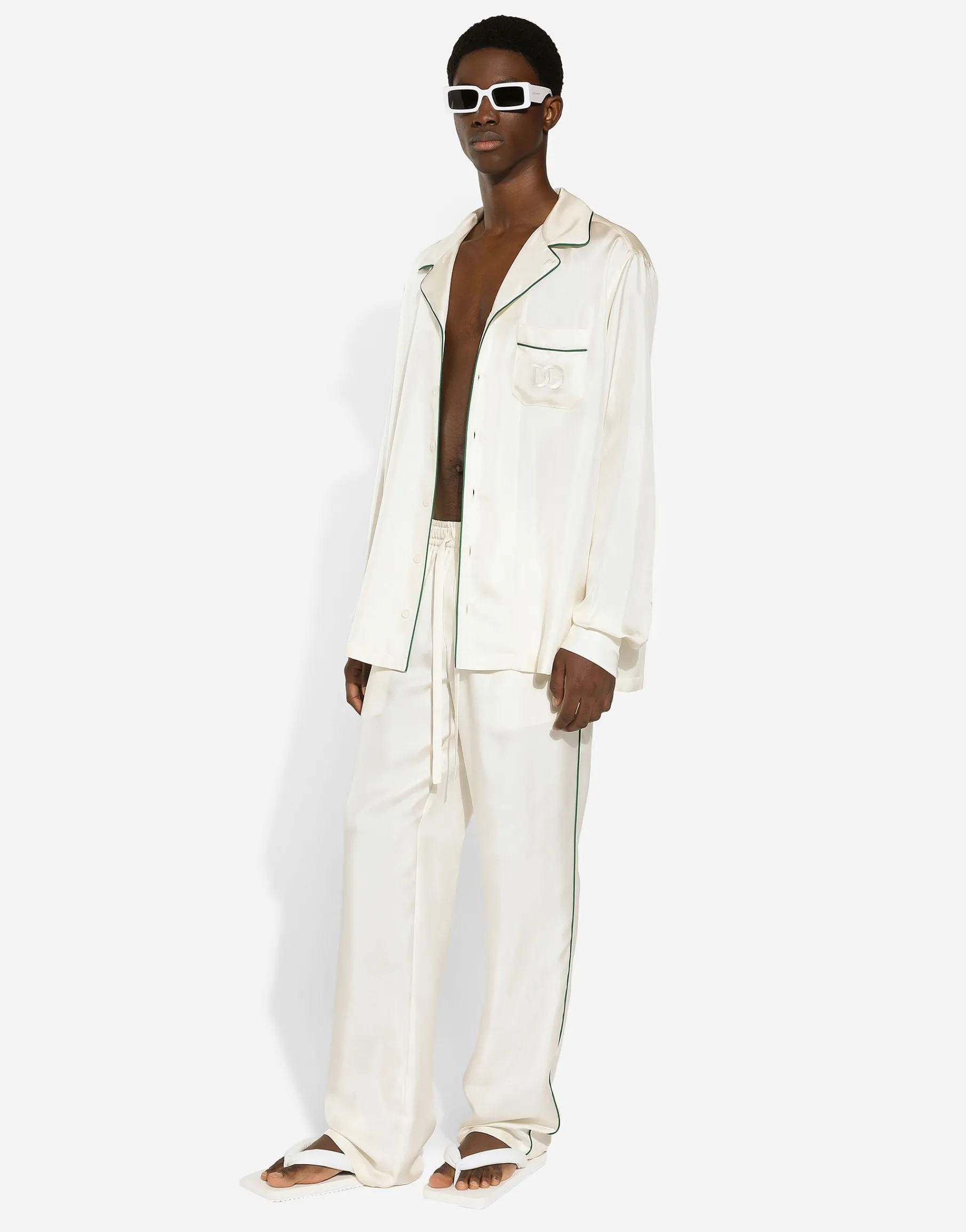 Silk twill shirt with DG embroidery