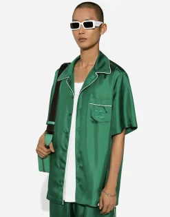 Silk twill shirt with DG embroidery
