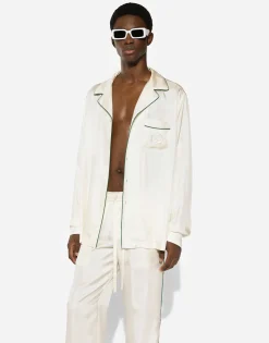 Silk twill shirt with DG embroidery