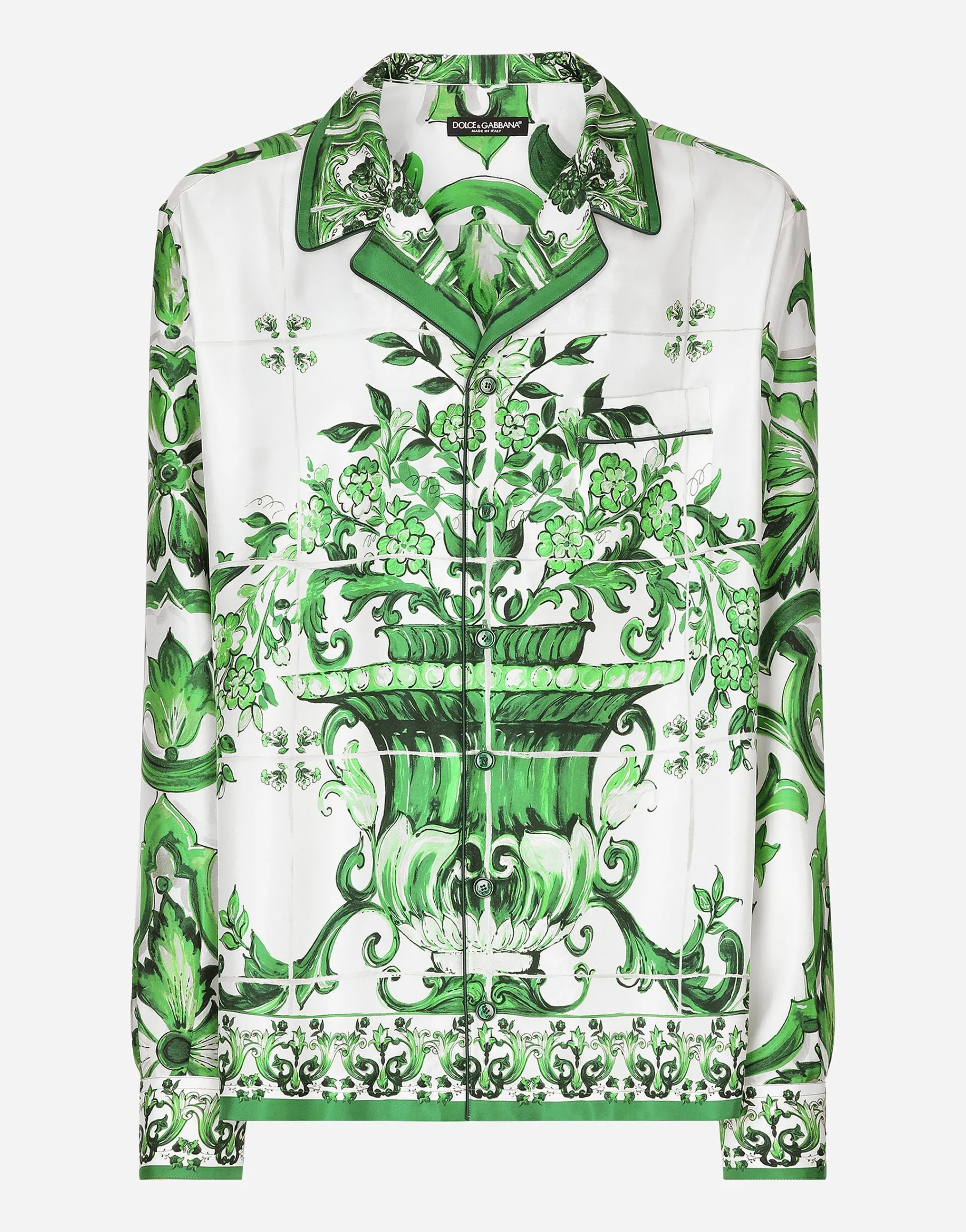 Silk twill shirt with majolica print