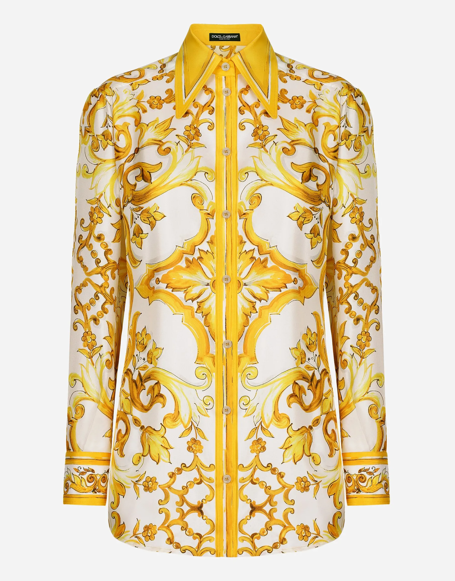 Silk twill shirt with majolica print