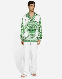 Silk twill shirt with majolica print