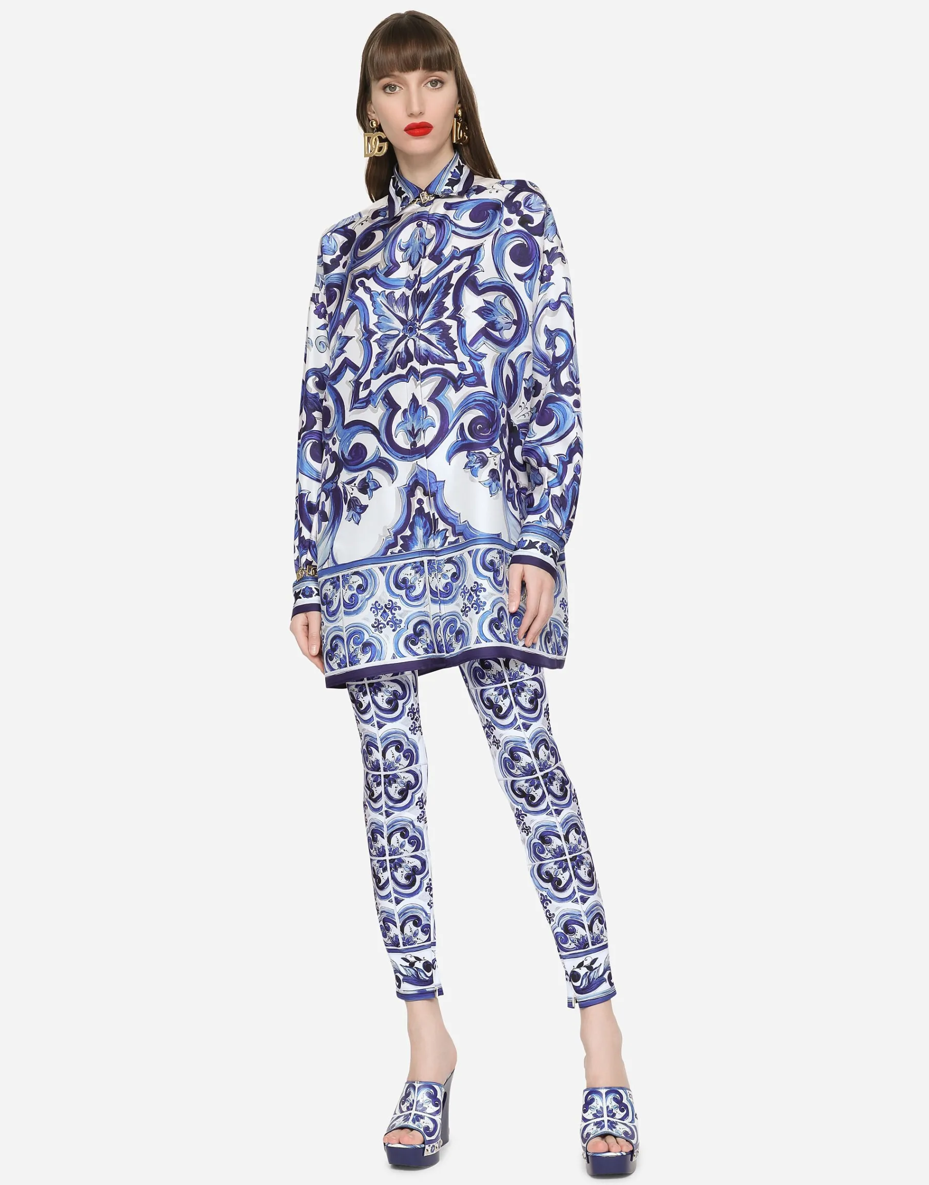 Silk twill shirt with majolica print