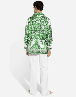 Silk twill shirt with majolica print
