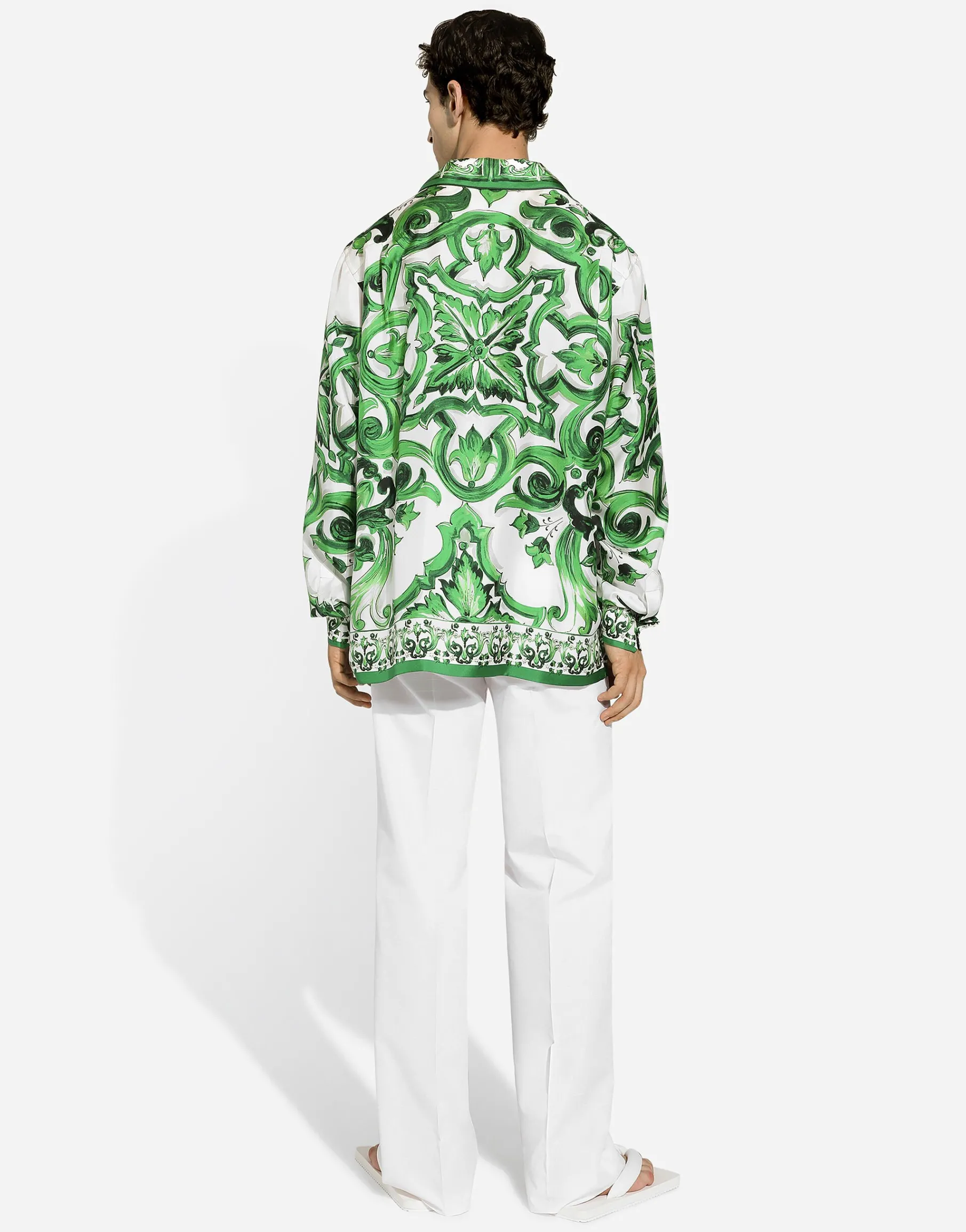 Silk twill shirt with majolica print