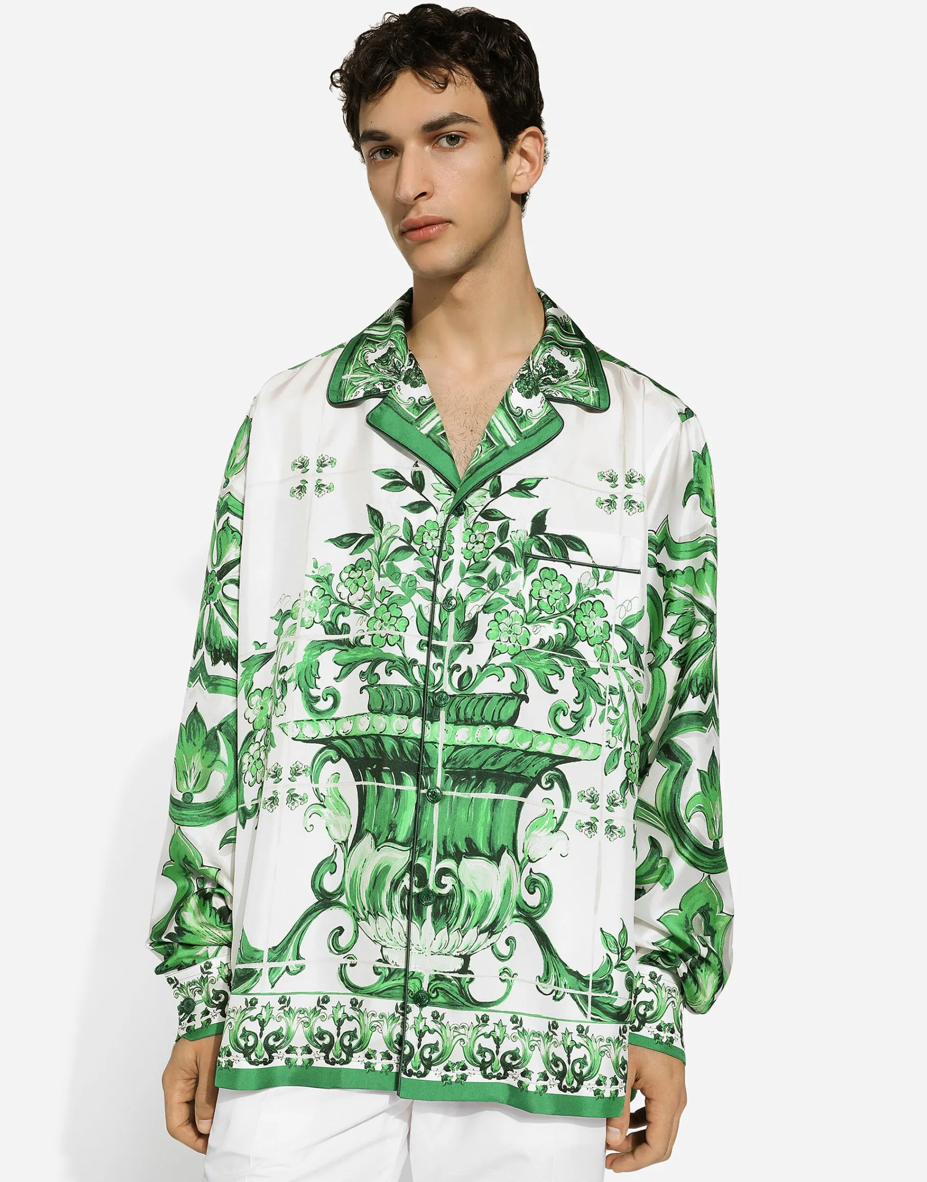 Silk twill shirt with majolica print
