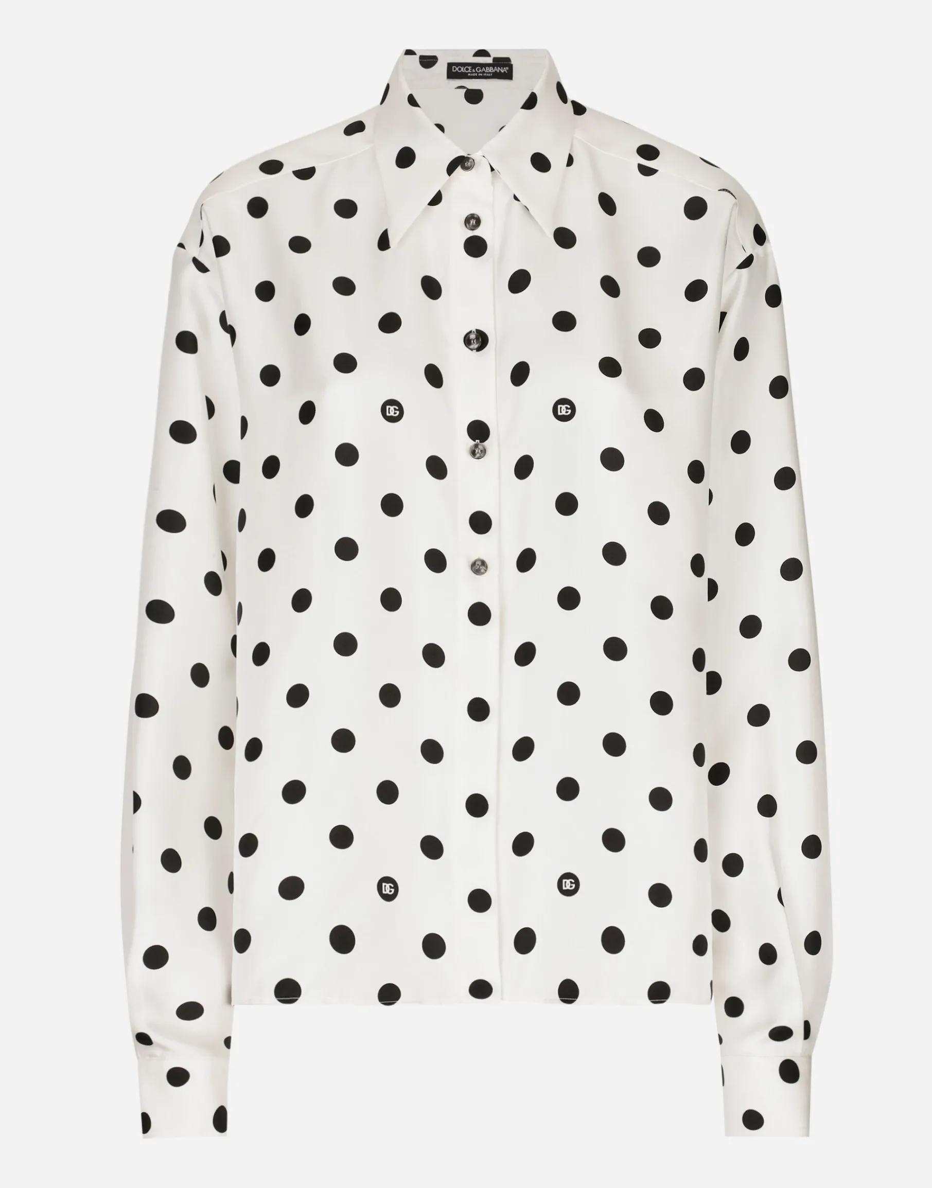 Silk twill shirt with polka-dot print