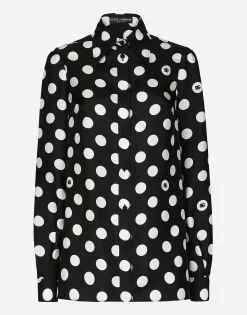 Silk twill shirt with polka-dot print