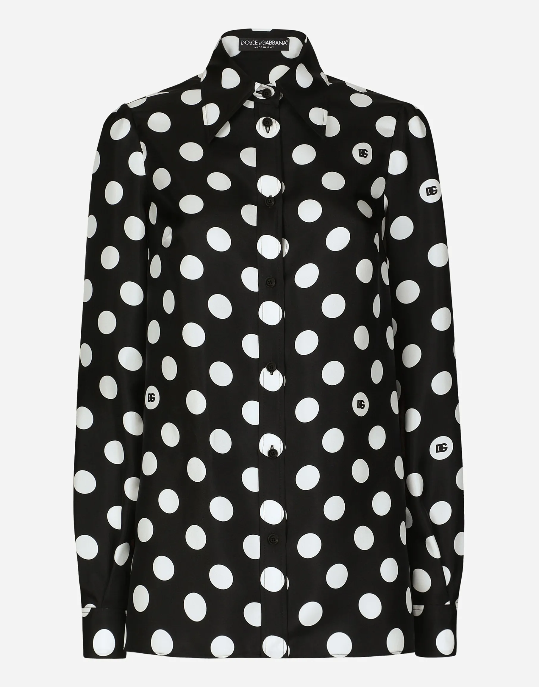 Silk twill shirt with polka-dot print